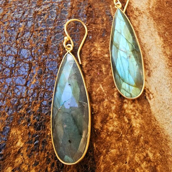 Labradorite Faceted Gold Filled Lg. Teardrop Earrings - Picture 4 of 6